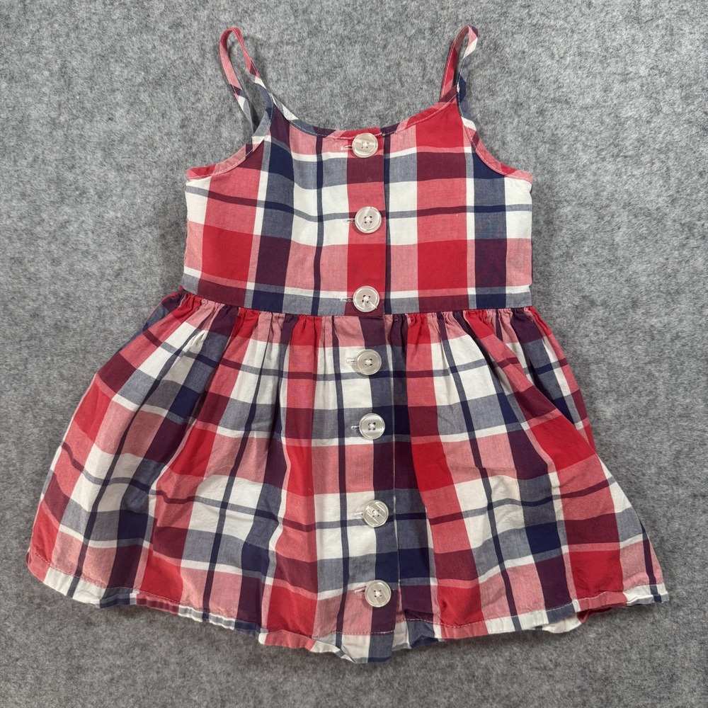 babyGap‎ Plaid Button-Front Sundress 18-24M Red White Blue Cotton Strappy